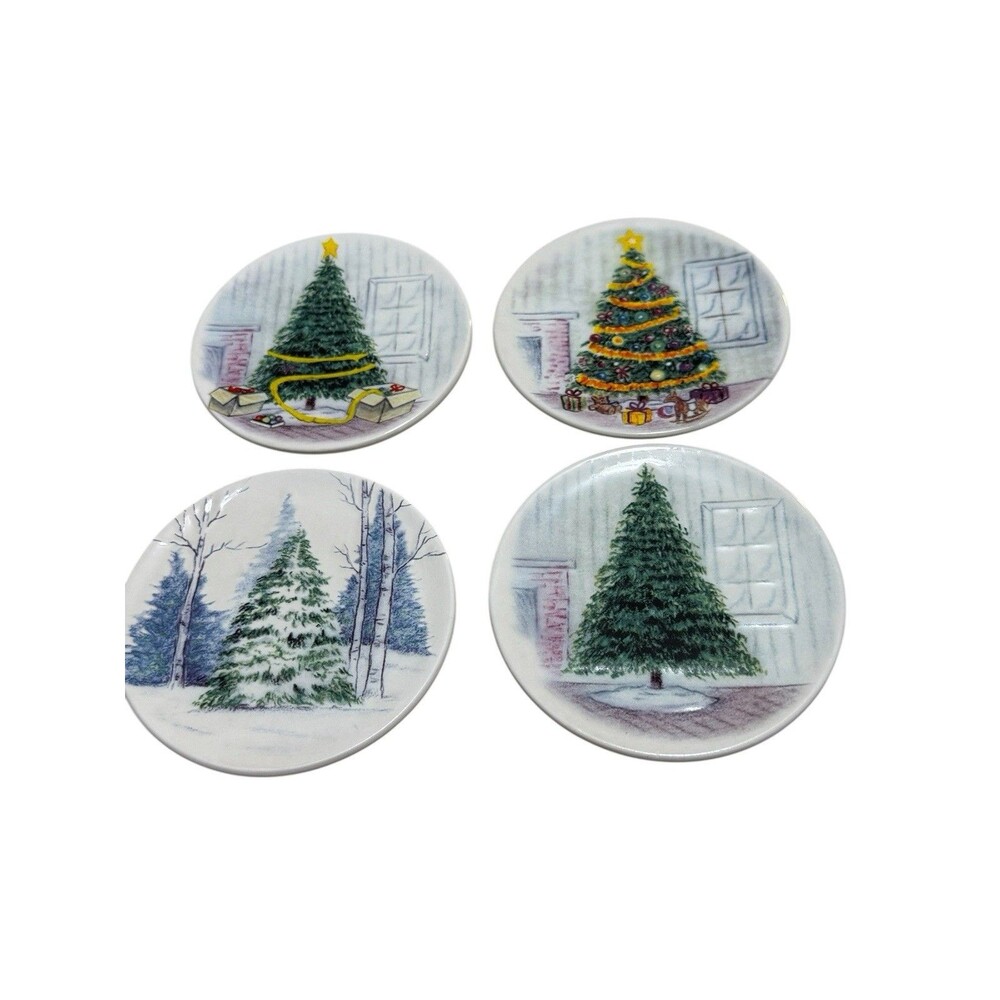 MWW Market Christmas Tree Mini Plates Set of 4 Ceramic 4.5” Holiday Decor